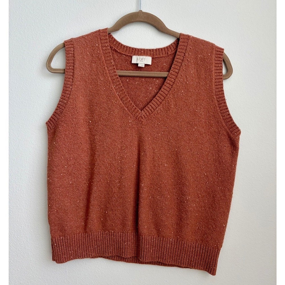 Loft Outlet Womens Rust Orange Flecked Knit V-Neck Sweater Vest Medium